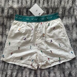 YLLW: SKI PEOPLE (RECYCLED LINEN) BOXER SHORTS yellow the label NWT - LARGE